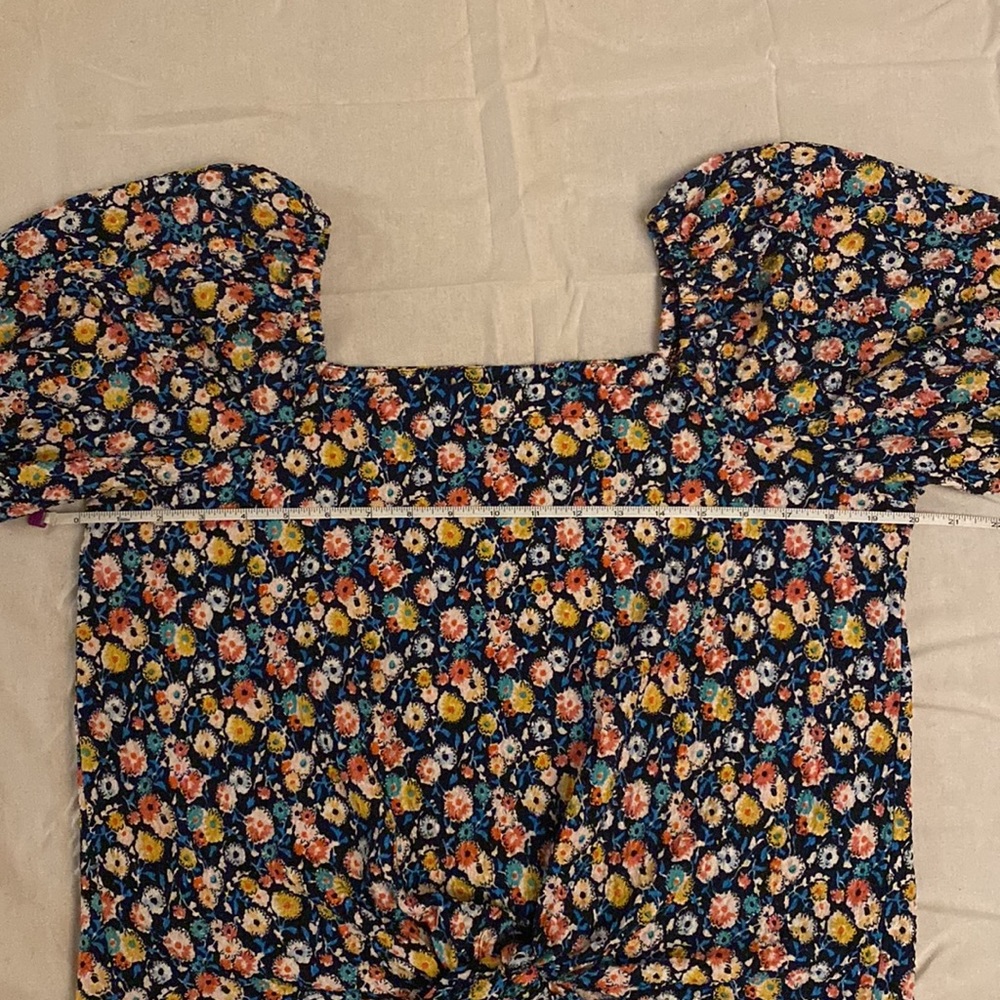 LOFT Navy Floral Tie-front Blouse - Picture 5 of 7